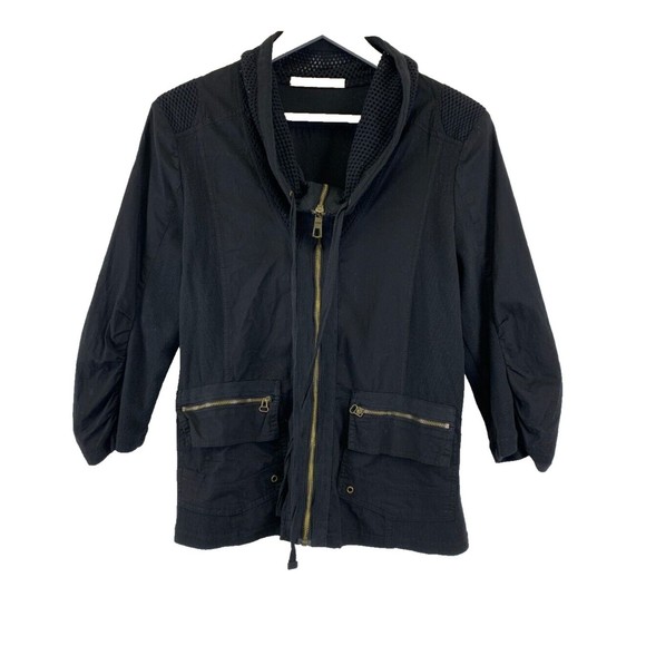 XCVI Jackets & Blazers - Wearables XCVI Reservoir Jacket Black Zip Mesh Panel Cowl Neck Womens Medium